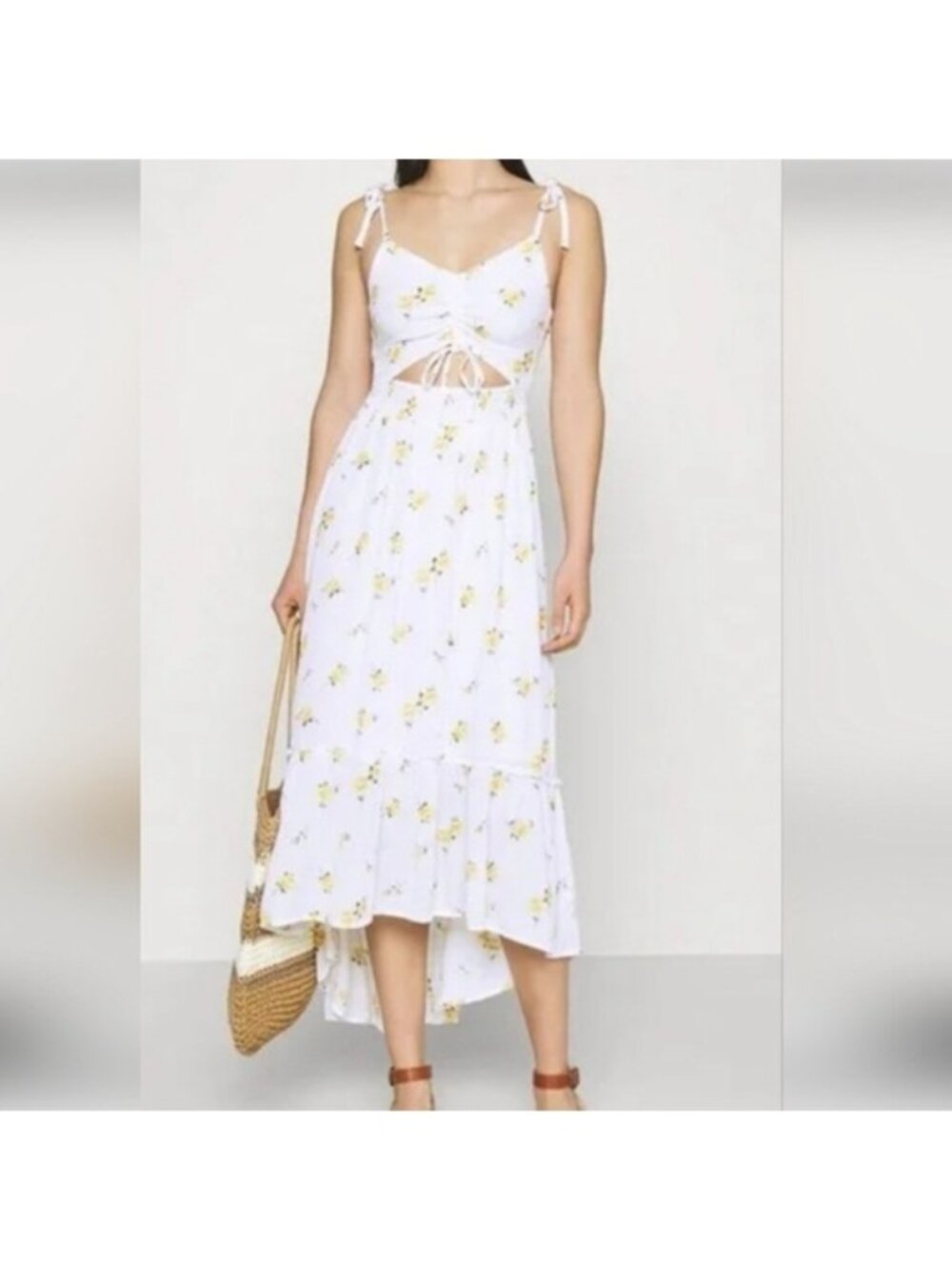 White Floral Tie-Front Mini Dress